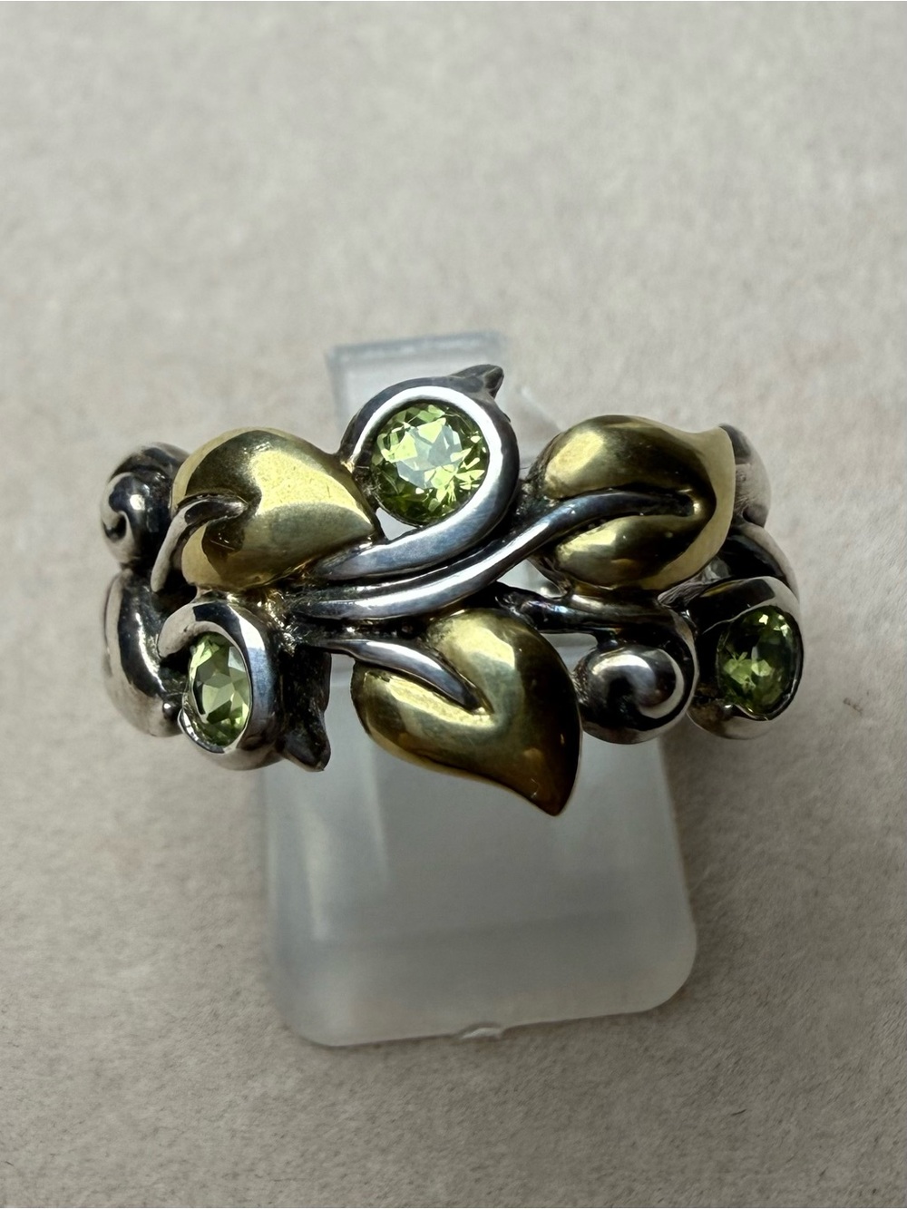 Barbara Bixby 18K Gold Sterling Silver Peridot Leaf Ring 7.5